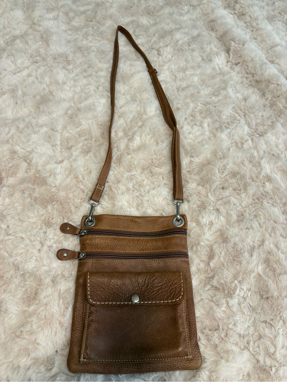 Roots Brown Leather Crossbody Bag